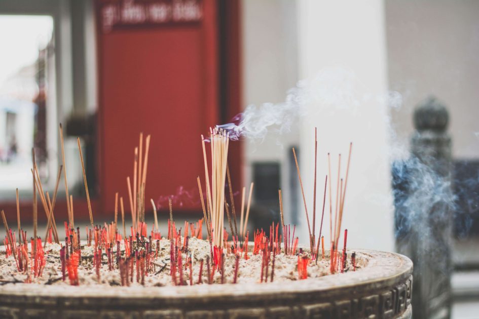 incense sticks in indonesian temple