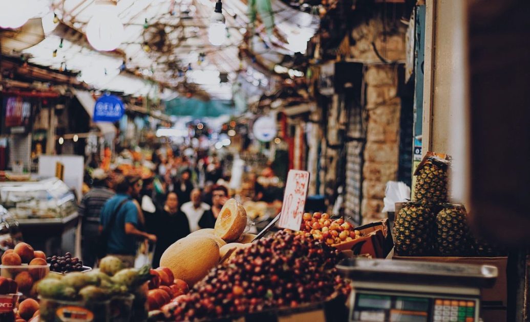 Market with fresh fruit