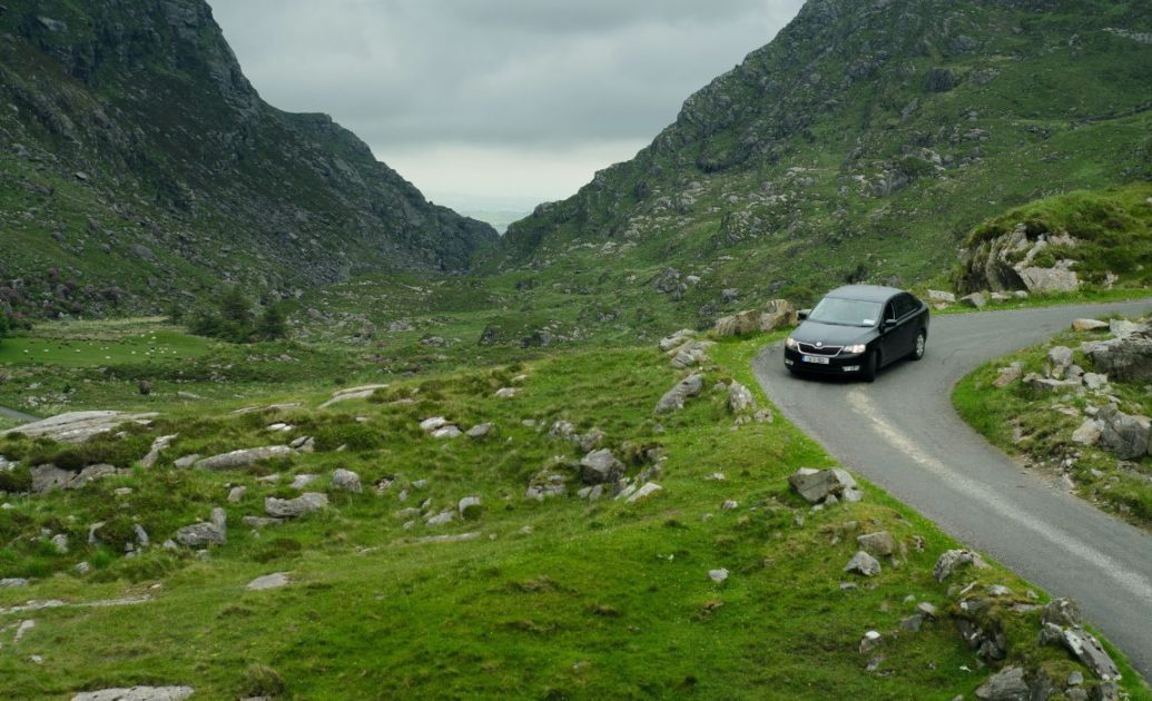 Steep Street on green hill in Ireland